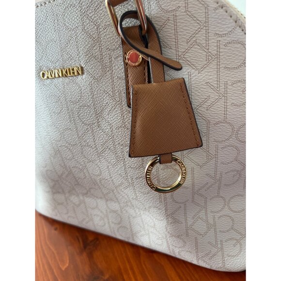 Calvin Klein Signature Logo Round Satchel Handbag Purse Bag Crossbody Zip Top - Picture 3 of 11